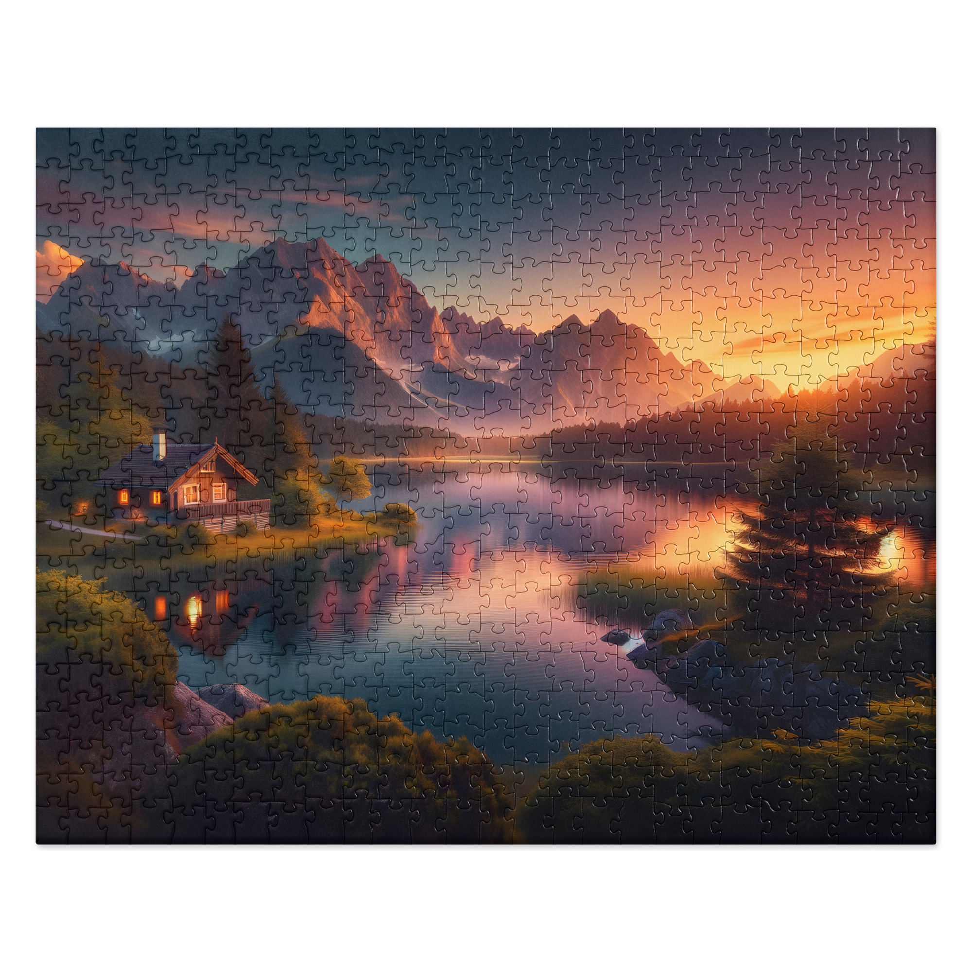 Escape to Serenity: Cabin Lake Sunset Jigsaw puzzle